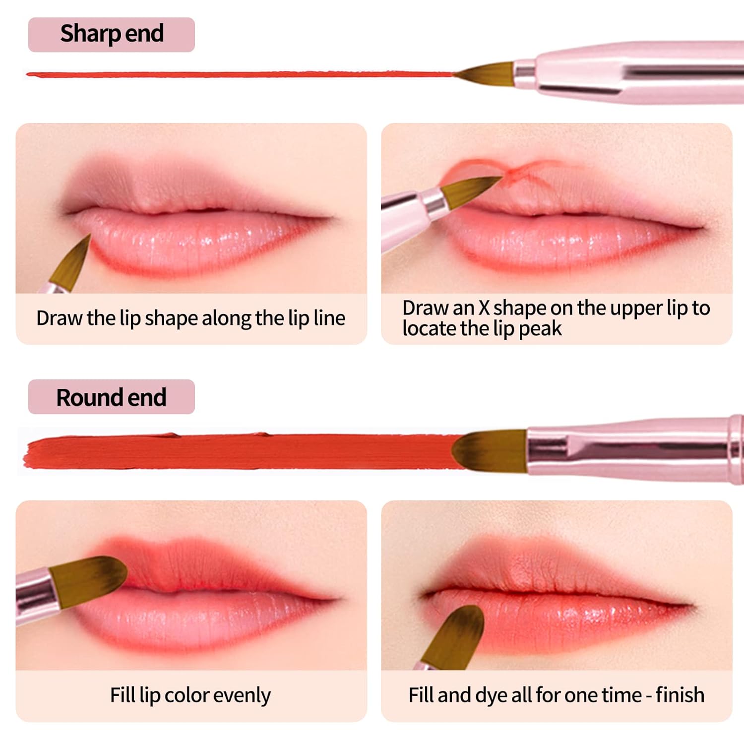 Unaone [2 Pack] Lip Brush for Lipstick, Retractable Lip Brushes, Dual-ended Makeup Brush for Lipstick Lip Gloss, Include Lid