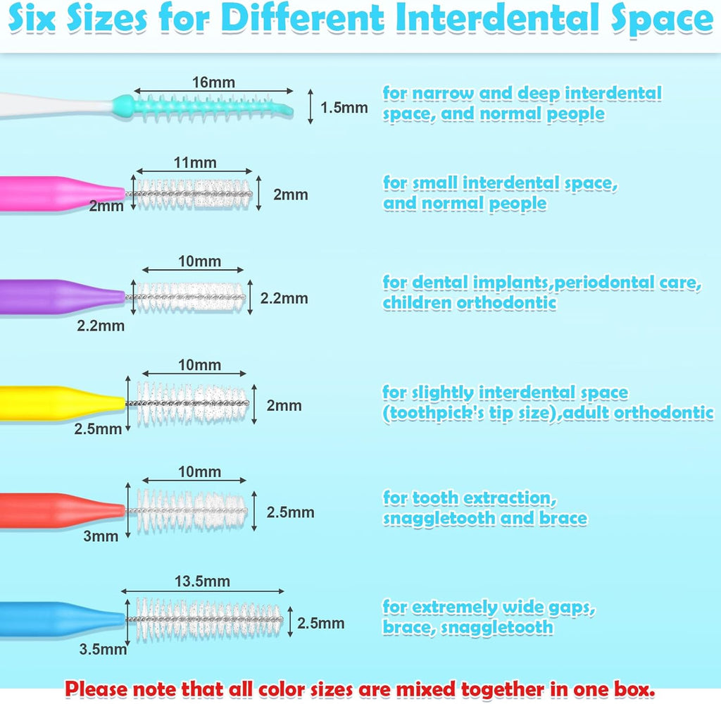 270Pcs Interdental Brush 6 Sizes Braces Brush Soft Bristles 360° Bendable Floss Heads Dental Brushes Between Teeth Gum Braces Cleaning Kit Oral Tooth Cleaning Tool