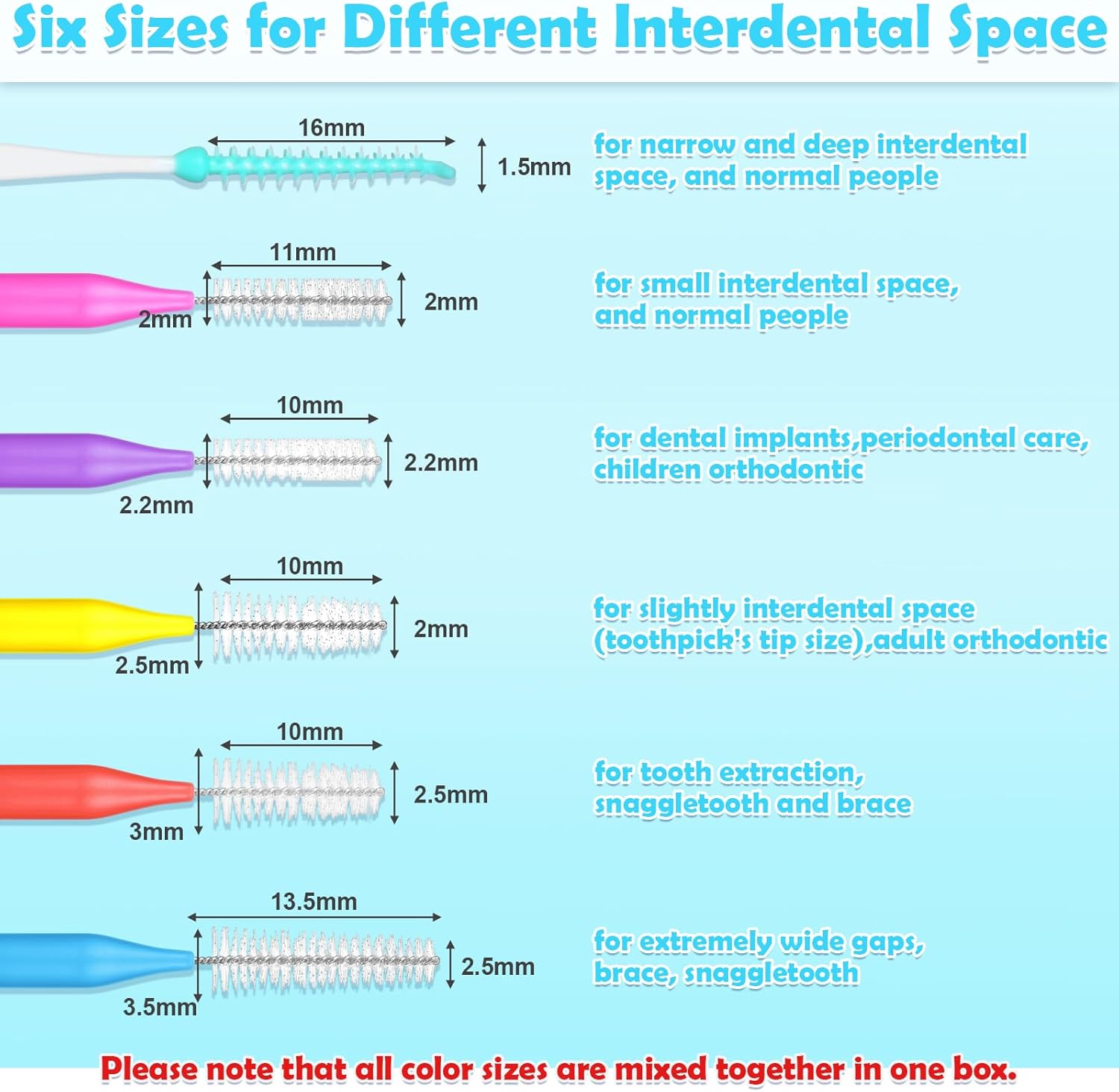 270Pcs Interdental Brush 6 Sizes Braces Brush Soft Bristles 360° Bendable Floss Heads Dental Brushes Between Teeth Gum Braces Cleaning Kit Oral Tooth Cleaning Tool