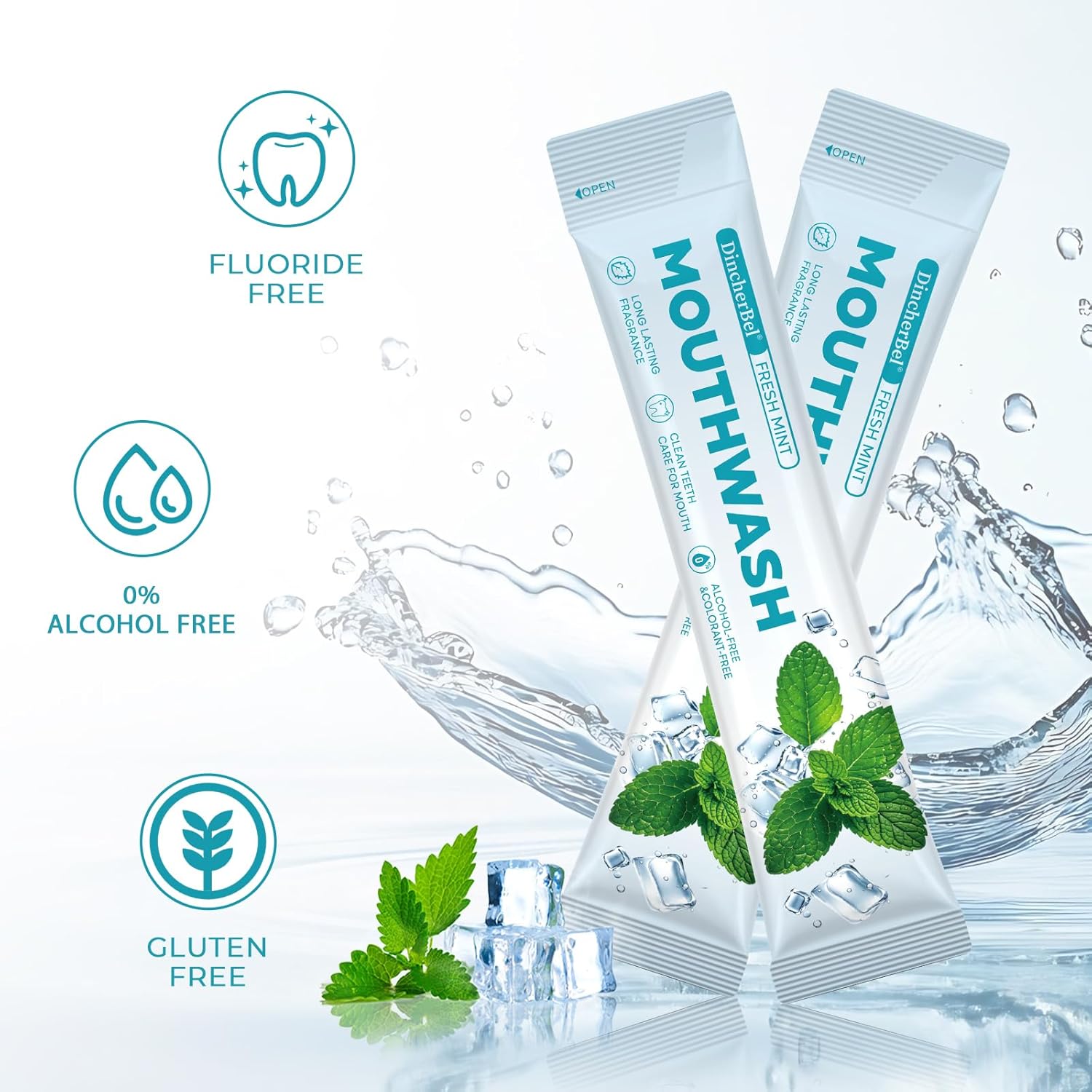 Travel-Size Alcohol & Fluoride Free Mint Mouthwash Packets, 60 Individually Wrapped Portable Packs for Adults, Fresh Breath Mint Flavored Mouthwash for Oral Hygiene, 0.63 Fl Oz Each