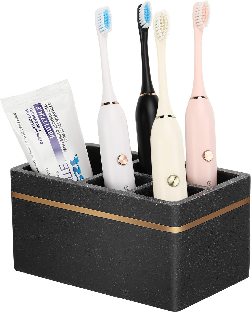 Shinowa Resin Toothbrush Holder, 5 Slots Hygienic Electric Toothbrush Holder Storage Stand Organizer for Toothbrush, Toothpaste, Razor, Gravel Black