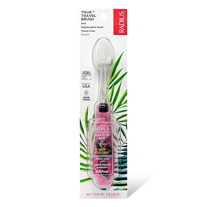 RADIUS Toothbrush Tour Travel Brush, Desert Rose, BPA Free and ADA Accepted, Designed to Improve Gum Health and Reduce The Risk of Gum Disease, 1 Pack