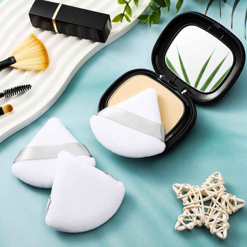 Suclain 48 Pcs Velour Triangle Powder Puff Soft Velour Makeup Puff for Face Powder Makeup Triangle Sponges for Wet and Dry Cosmetic Foundation Loose Mineral Body Tool(White)