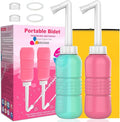 Upside Down Peri Bottle for Postpartum Care, Portable Bidet Bottle with Travel Bag, Handheld Perineal Sprayer,Reusable Douche Bottle for Women,Men,Baby,Personal Hygiene 450ml-2Pack(Green Pink)