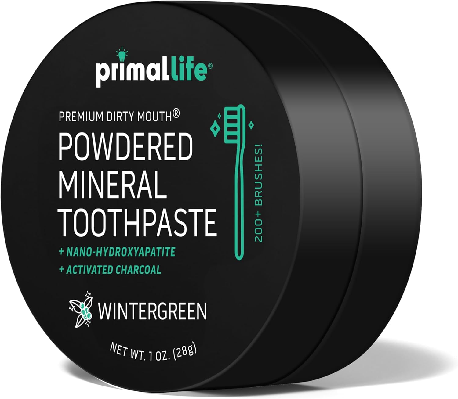 Primal Life Organics - Dirty Mouth Toothpowder, Activated Charcoal Tooth Cleaning Powder, Essential Oils Natural Kaolin & Bentonite Clay, 200+ Brushings Organic Vegan (Charcoal Wintergreen, 1 oz)