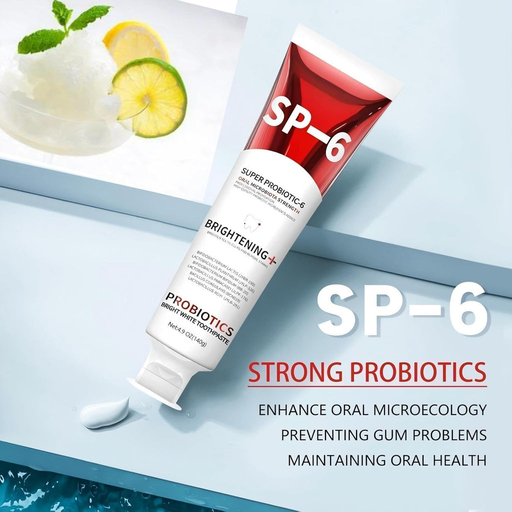 Sp-6 Probiotics Whitening Toothpaste, Sp-6 Ultra Whitening Toothpaste, Enhanced Formula with Enamel-Safe, Fluoride-Free, Fresh Breath Mint Flavor for Oral Health (2)