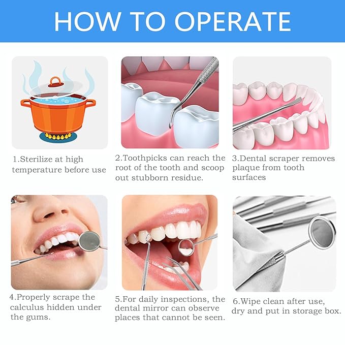 Dental Tools, Professional Plaque Remover Teeth Cleaning Tool Kit, Stainless Steel Dental Pick Tartar Scraper Tooth Cleaner, Oral Care Hygiene Set for Dentist Personal Pets with Storage Box