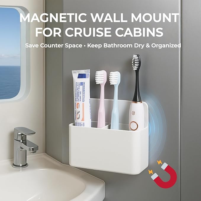 Cruise Essentials 2025 – Magnetic Toothbrush Holder for Cruise Ship Cabin, Wall-Mounted Cruise Bathroom Organizer, Travel Toothbrush Holder for Caribbean Cruise & Alaskan Cruise Must Haves