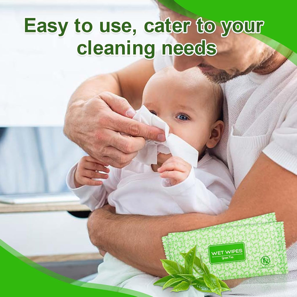 200 Pcs Wet Wipes Individually Wrapped, Personal Cleansing Wipe, Travel Size Hand Wipe, Green Tea Wipes Bulk for Homeless, Suitable for Restaurant, Wedding, Barbecue, Light Green