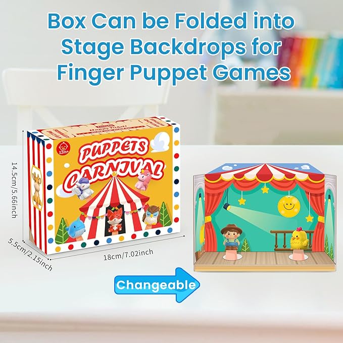 Oriate Animal Farm Finger Puppets, Bath Toys for Kids with Storage Bags, Toddler Toys for Story Time Stuffer with Puppet Theater, Educational Travel Kit Party Favors 12m+ 10Pcs