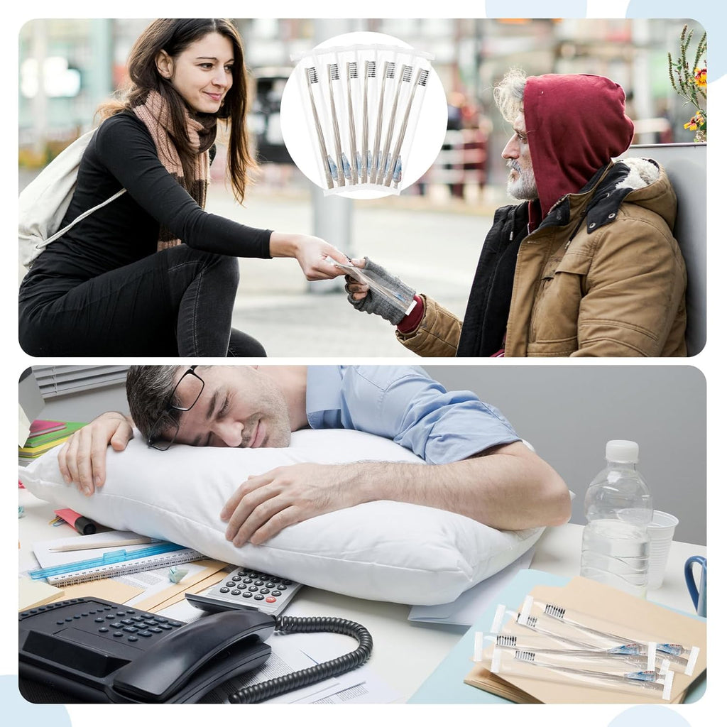 Uiifan 100 Sets Disposable Toothbrushes with Toothpaste Bulk Individually Wrapped Travel Toothbrush Kit Soft Bristle Tooth Brushes Homeless Supplies for Hotel Shelter Nursing Home Charity Donation