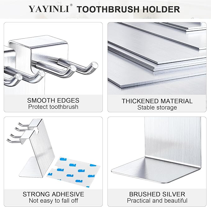 Electric Toothbrush Head Holder, Electric Tooth Brush Stand, Toothbrushes Holder, Electric Toothbrush Holder Wall Mounted or Desktop, Shower Tooth Brush Head Holder Storage (Silver)