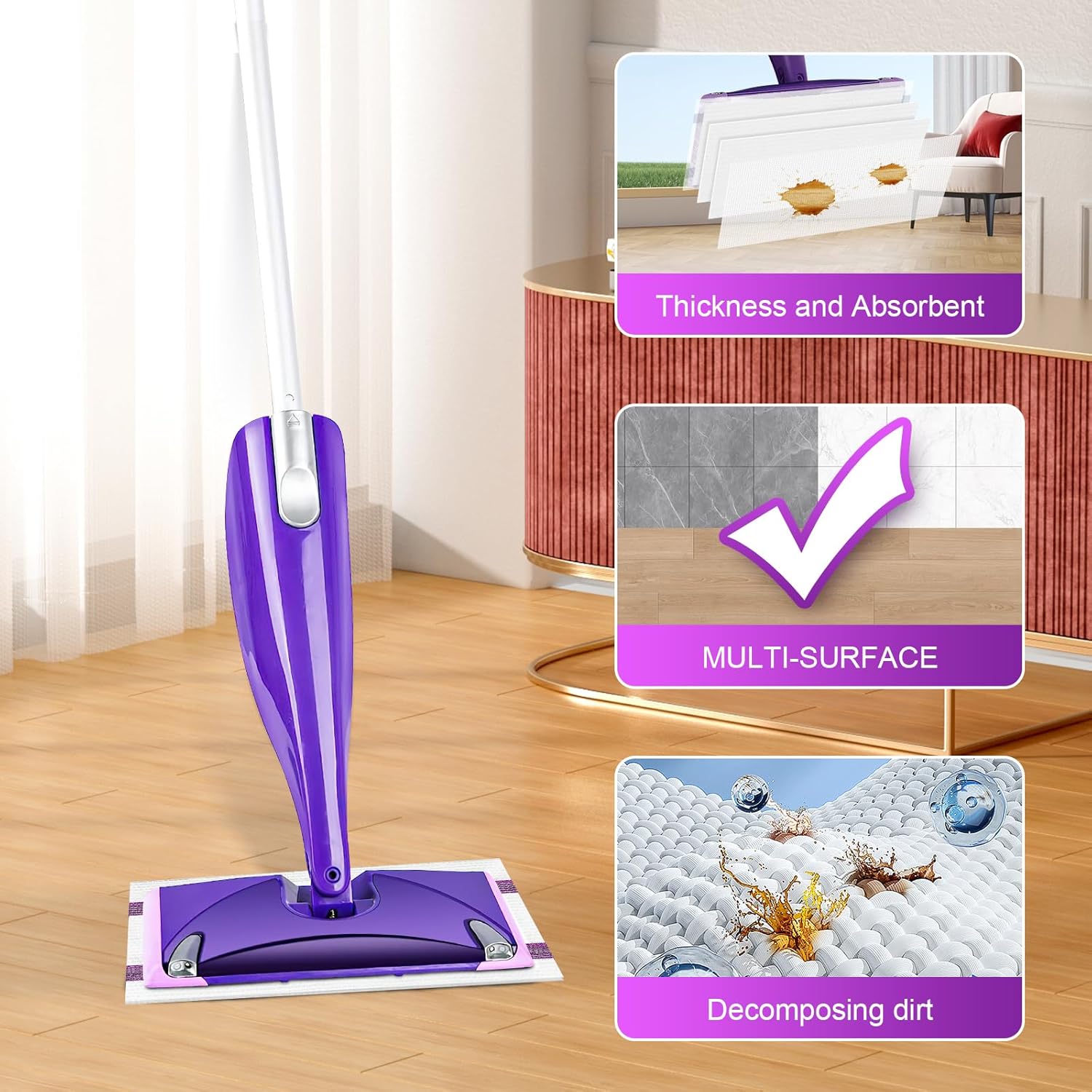 Disposable Wet Pads Refill for Swiffer WetJet Mop,30-Pack Multi-Surface Spray Mop Pad Refills for Floor, Bathroom, Kitchen, Living Room Cleaning, Super Strong Stains Absorption