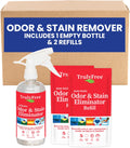 Truly Free Multi-Purpose Odor & Stain Eliminator, Pet Odor Eliminator for Home & Stain Remover for Carpet, Couch, Rugs & More, Upholstery Deodorizer, Includes 1 Empty Bottle Spray & 2 Refill (3 oz ea)
