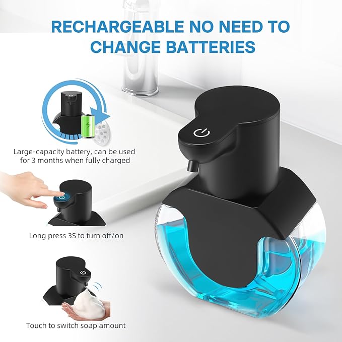 2 Pack Automatic Soap Dispenser,14.2oz/420ML Touchless Automatic Foaming Hand Soap Dispenser,Rechargeabled Wall Mounted Smart Pump for Bathroom Kitchen