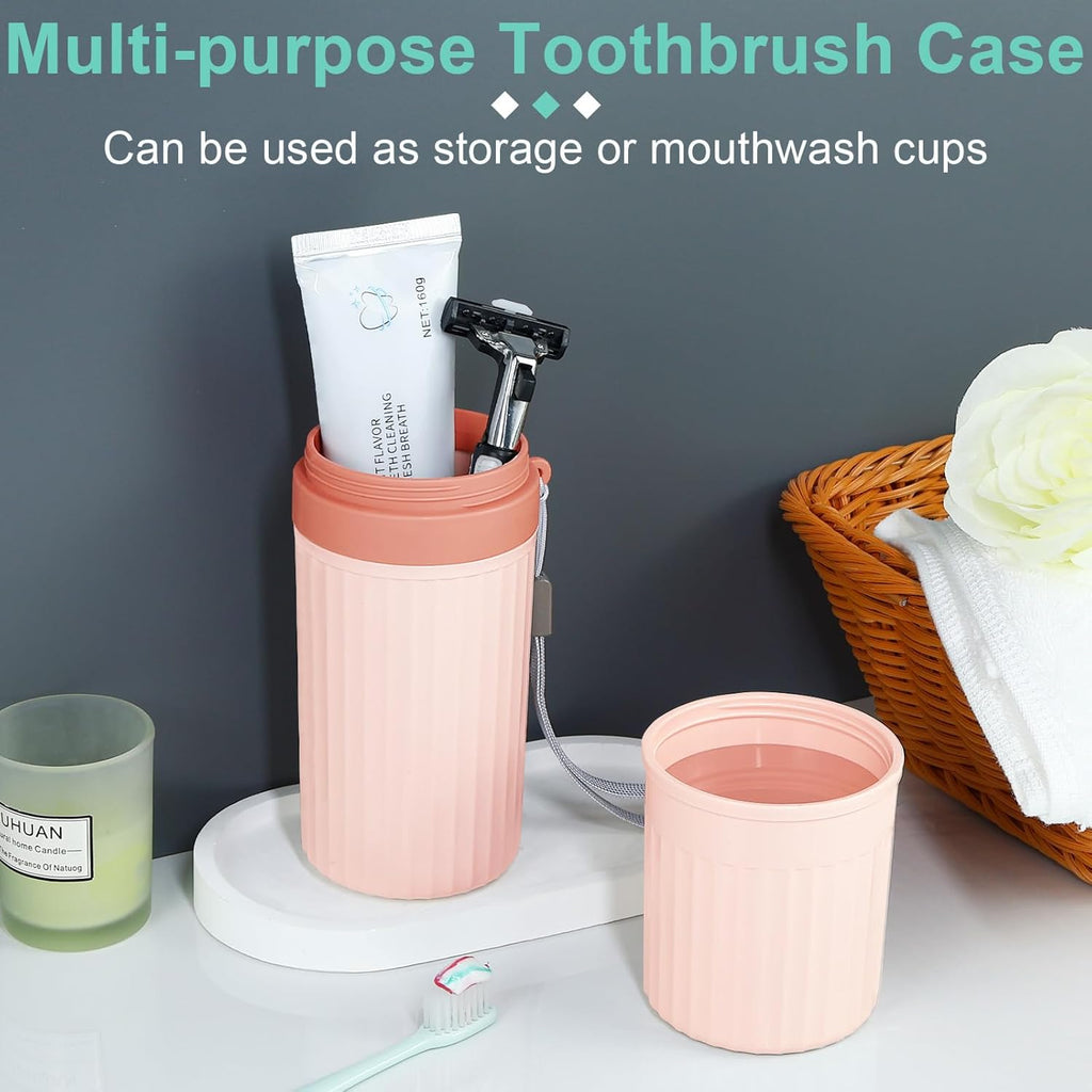 Mulbozy Travel Toothbrush Holder, Large Travel Toothbrush Cup Case, Portable Travel Toothbrush Toothpaste Makeup Storage for Business Trip Camping School - Pink