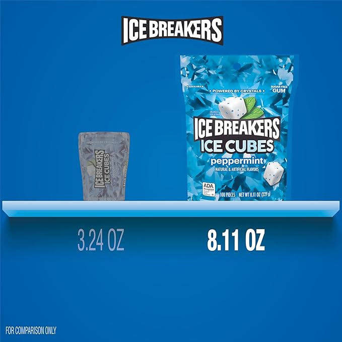 ICE BREAKERS Ice Cubes Peppermint Sugar Free Chewing Gum Pouch, 8.11 oz (100 Pieces)