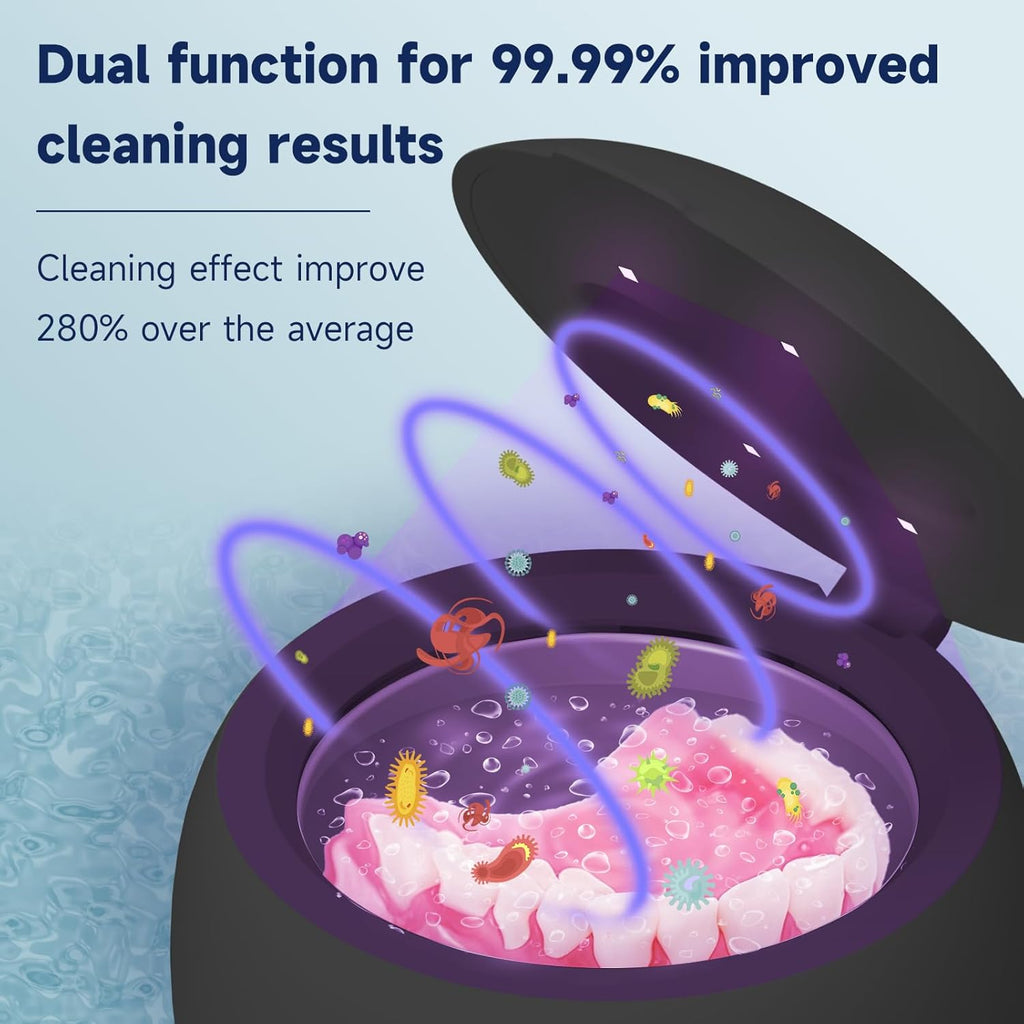 Ultrasonic Retainer Cleaner, 45kHz Retainer Cleaner Machine for Dentures, 4 Mode Dental Cleaning Pod with 200ML Capacity for Retainer Cleaning, Aligner, Mouth Guard, Toothbrush Head, Braces