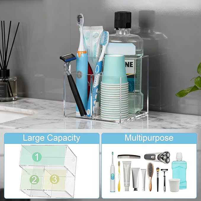 Toothbrush Holder, Clear Acrylic Toothbrush Holders for Bathrooms, Large Capacity Electric Toothbrush and Toothpaste Holder for Bathroom Countertop
