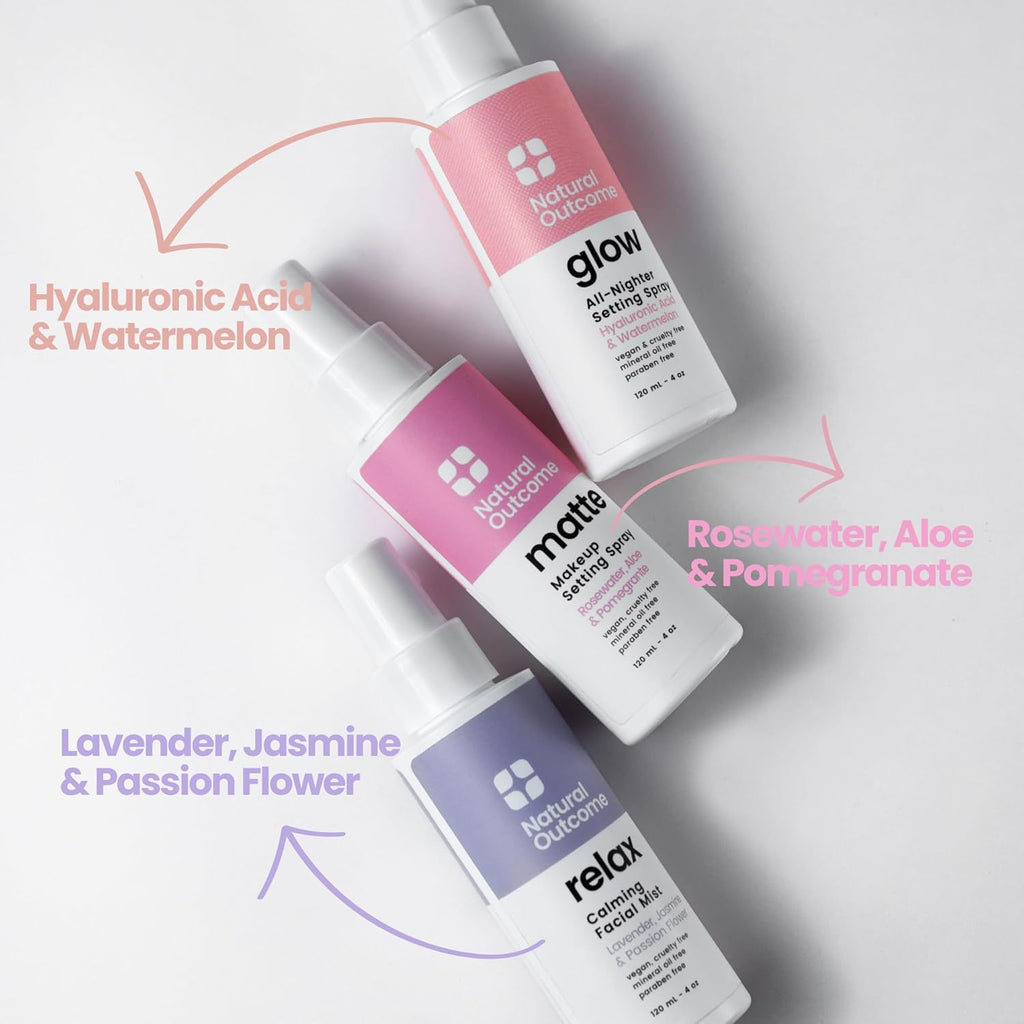 natural outcome Face Mist Trio Collection – Hydrating Facial Mist Spray for Glowing Skin – Rosewater, Lavender & Hyaluronic Acid – Makeup Setting & Refreshing Face Spray Mist