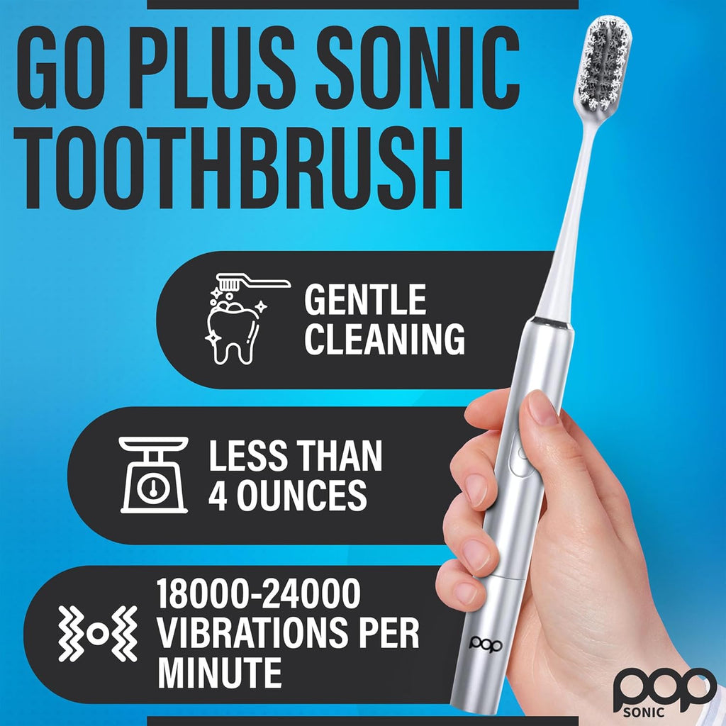 Go Plus Sonic Toothbrushes for Adults w/Electric Toothbrush Case - Electric Toothbrush for Adults & Kids - Sonic Toothbrush w/ 2 Speeds - 18000-24000 Vibrations Per Minute (Silver)