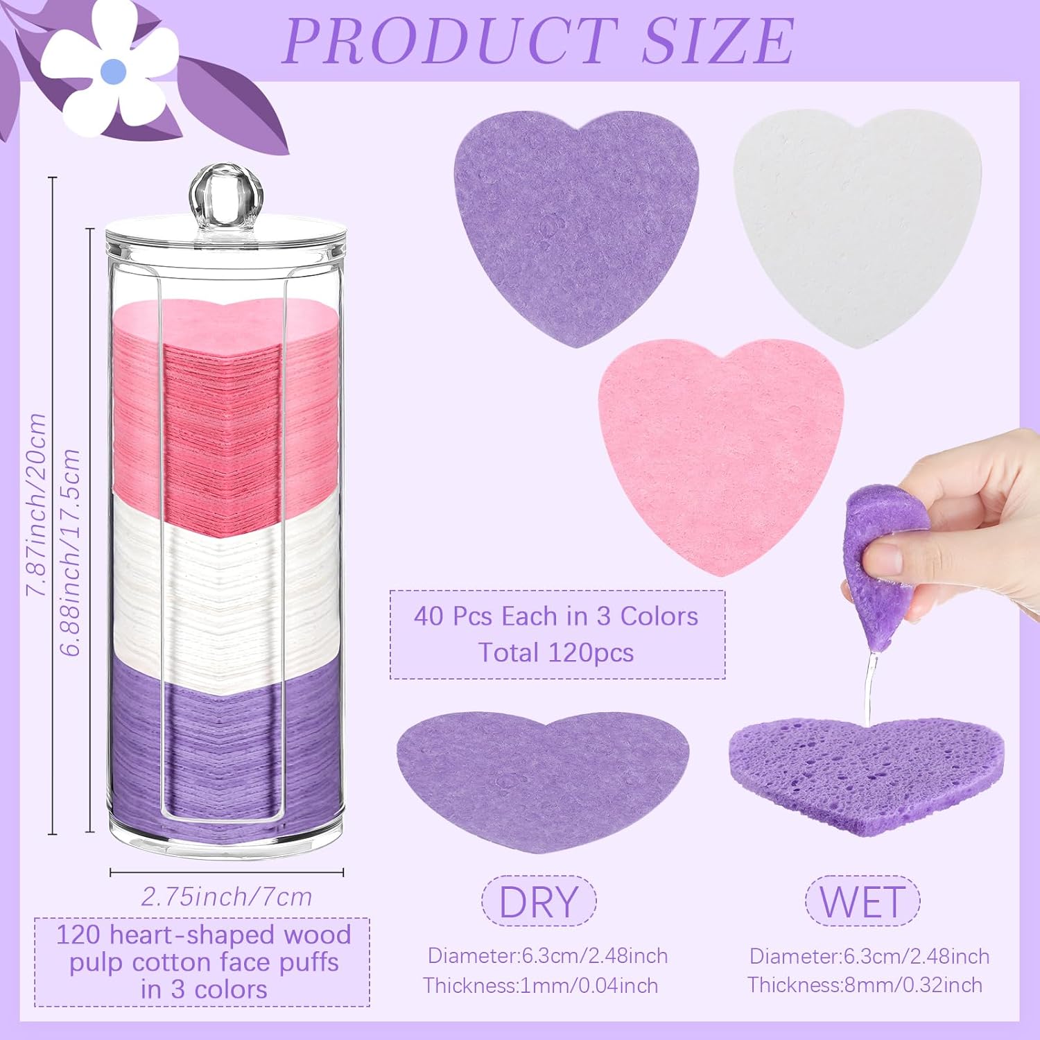 Sieral 120 Pcs Compressed Facial Sponges with Container Disposable Face Sponge Pads for Washing Face Cleansing Exfoliating Esthetician Makeup Removal(Heart,Multicolor)