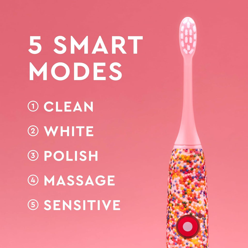 MOON x Sprinkles Toothbrush - Rechargeable Electric Toothbrush for Adults & Teens - 5 Sonic Cleaning Modes - Includes 2 Brush Heads & Travel Case - Cordless with Industry-Leading 6 Week Charge