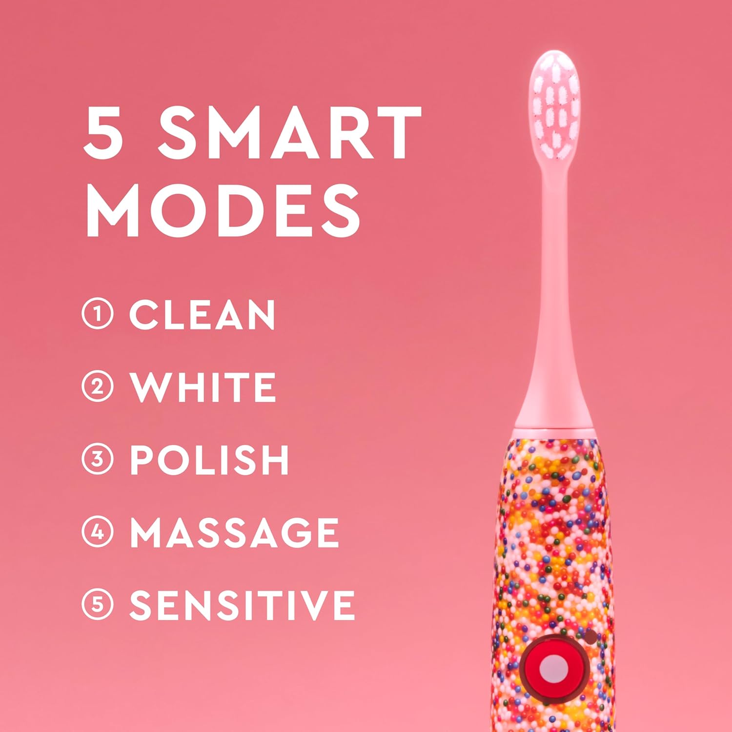 MOON x Sprinkles Toothbrush - Rechargeable Electric Toothbrush for Adults & Teens - 5 Sonic Cleaning Modes - Includes 2 Brush Heads & Travel Case - Cordless with Industry-Leading 6 Week Charge