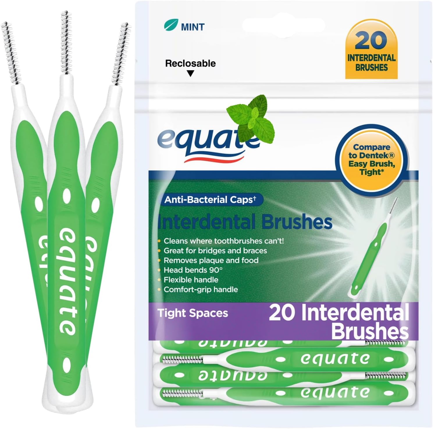 Ultra Tight Interdental Brushes for Tight Teeth Dental Picks for Plaque Removal Safe for Braces & Dental 20ct - Tight Mint Interdental Straight Brushes, Tight Bristles, 20 Count (01)