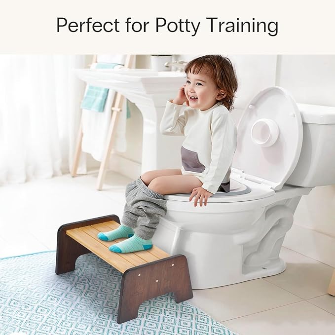 StrongTek Kids Step Stool, Anti-Tip Bamboo Footstool with Wide Non-Slip Platform, 15.5" L × 13.7" W × 7.8" H, Durable & Easy to Assemble, Ideal for Potty Training, Handwashing, Bedroom & Playroom