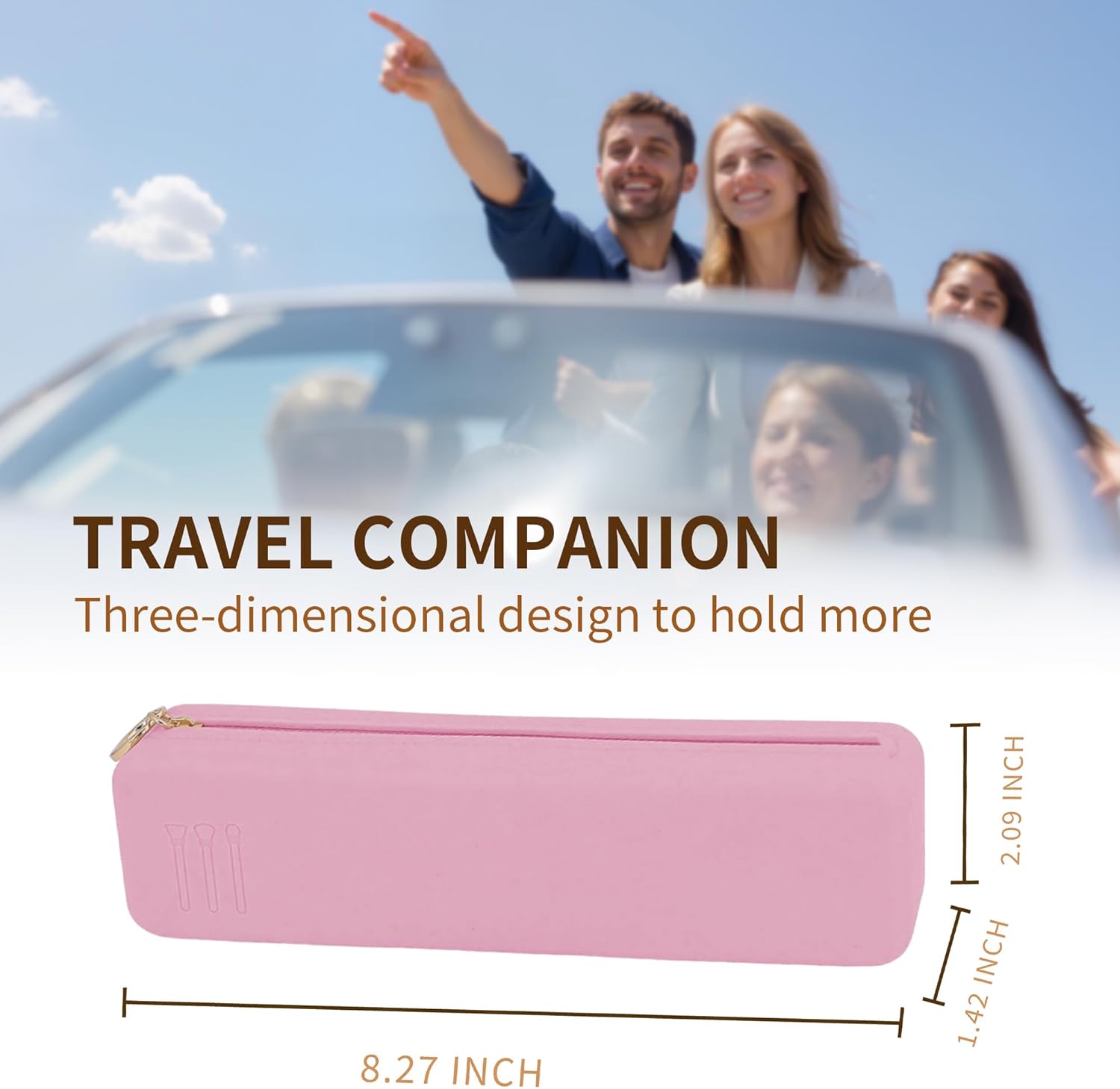 Nuomeisi Silicone Make up Brush Bag, Cosmetic Brush Holder, Large Capacity Makeup Container Built-in Zipper, Soft Portable Cosmetic Face Brushes Box Organize for Travel, Home, Office (Pink)