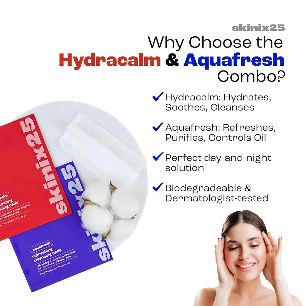 Hydracalm & Aquafresh Facial Cleansing Pads – 20 Individually Wrapped Cotton Wipes | On-the-Go Face Wipes for Travel, Gym & Daily Skincare | Hydrating + Oil-Control Cleansing Pads for All Skin Types
