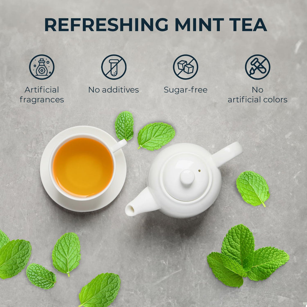 INJOY YOUR VITALGRI:N Peppermint Tea Bags - 55 Count (+5 Tea Bags) Bamboo Tong Included - 5.96 oz, Re-Steep Herbal Tea, Cool Fresh Breath, Warm Heat, Stomach Relief, Relax, Digestive Support, Mint