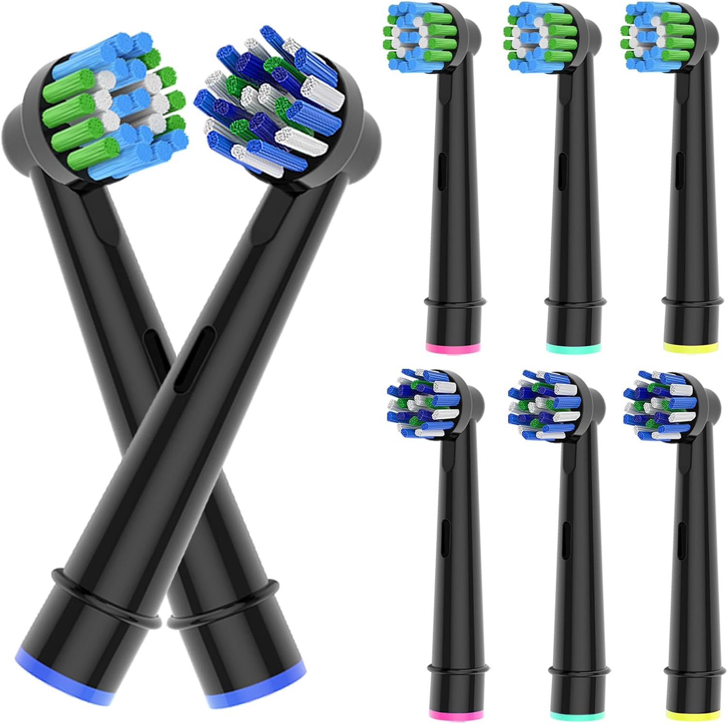 8pcs Replacement Heads Compatible with Oral B Electric Toothbrush, 4pcs Precision Clean and 4pcs Cross Clean Brush Heads, Black