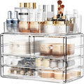 ZHIAI Stackable Storage Drawers, Acrylic Bathroom Counter Organizer Clear Makeup Organizers for Vanity, Kitchen Cabinets, Bathroom, Undersink, Home Organization and Storage (1 Top 4 Drawers D)