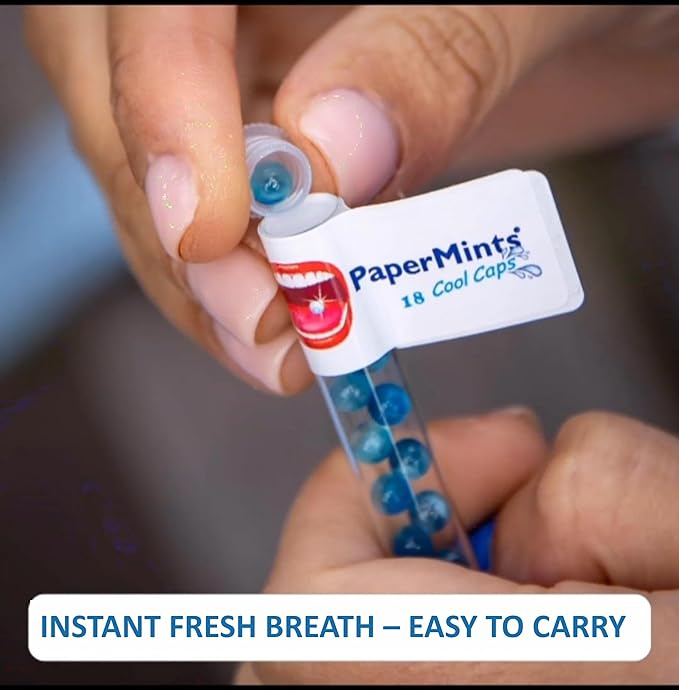 PaperMints CoolCaps - Instant Fresh Breath Mints Sugar-Free, 5 x Tubes of 18 capsules. Extreme Bad Breath Treatment for Adults, Breath Freshener Pearls for Halitosis Treatment Keto-Friendly