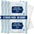 Flushable Wet Wipes - 6 Portable Travel Size Packs (60 Ct) - Unscented Extra-Large Body & Hand Tissue with Vitamin E & Aloe - For Adults, Kids & Children - Perfect for On-the-Go & Outdoor Use