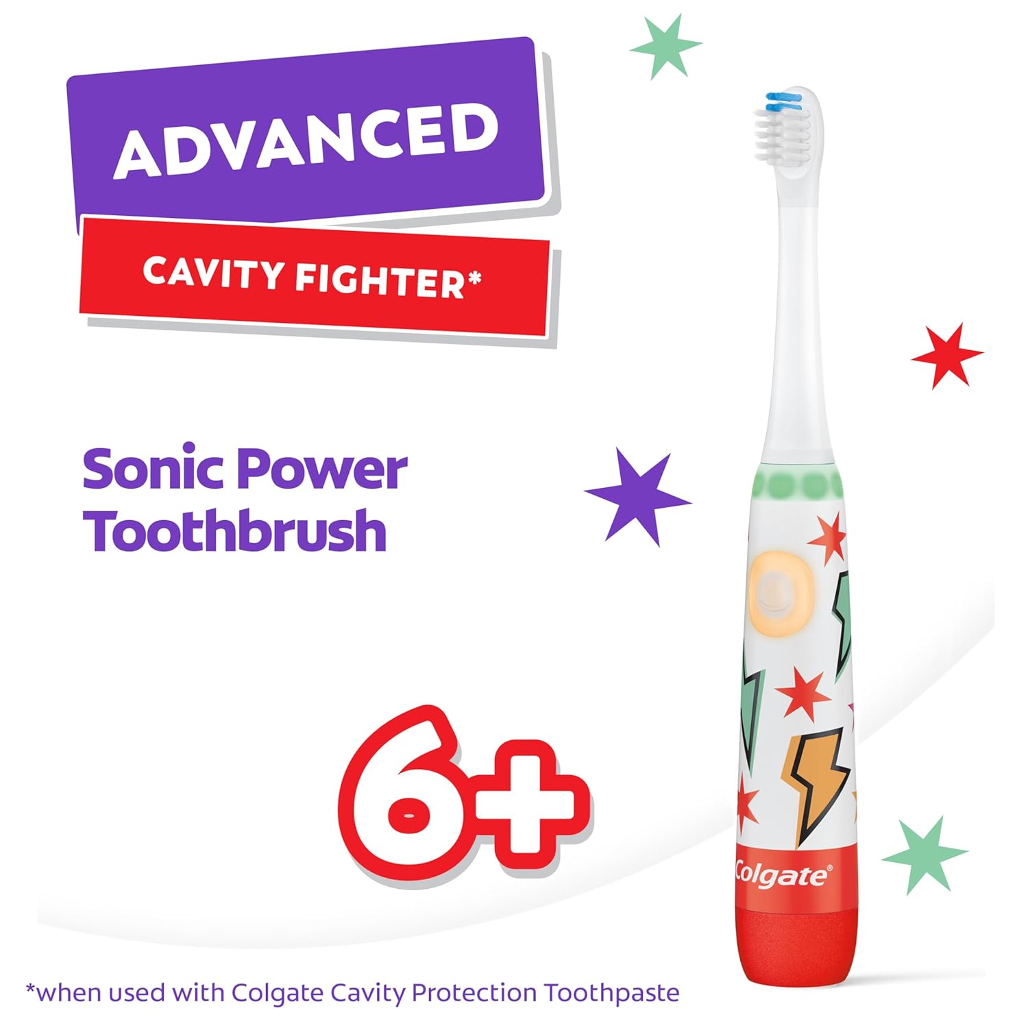 Colgate Advanced Cavity Fighter Kids Battery Toothbrush, Includes AA Battery and Extra Toothbrush Head, Features Built-in Timer and 2 Brushing Modes, for Children Ages 6 and Up
