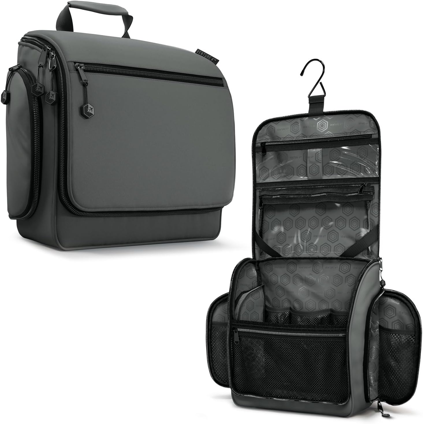 VENTURE 4TH Hanging Travel Toiletry Bag for Women & Men - Travel Organizer with Expandable Compartments & Removable Clear Pouch for Toiletries (Shadow Gray)