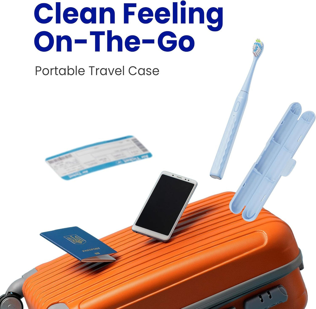7AM2M Sonic Electric Toothbrush for Adults & Kids, with Travel Case&2 Brush Heads, 1 Charge for 90 Days, Type-C Rechargeable Sonic Toothbrush, Compact Design for Daily/Travel Use - Sky