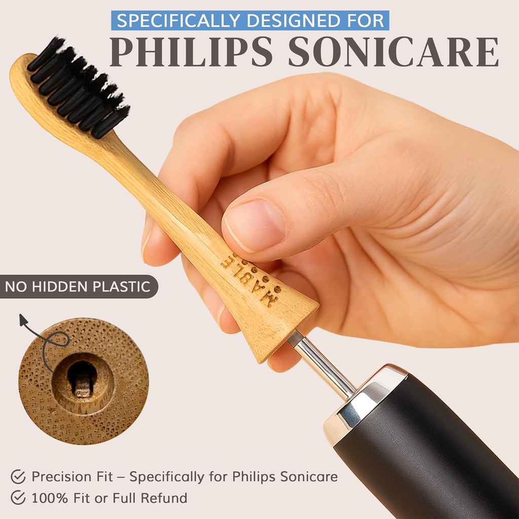Bamboo Electric Toothbrush Heads | Compatible with Philips Sonicare Electric Toothbrush | 4 Brush Heads with Soft Bristles | Plant-Based Adult Size Replacement Heads