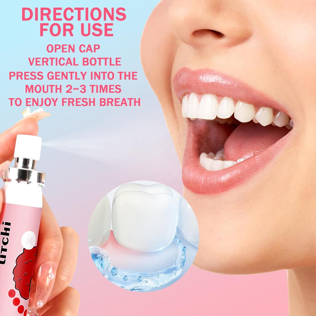 6PCS Fresh Breath Spray,Fruity Flavour Mouth Spray Freshener Spray Set,Peaches,Oranges,Watermelon,Grapes,Lychee,Mint Spray for Mouth,Oral Spray for Adults