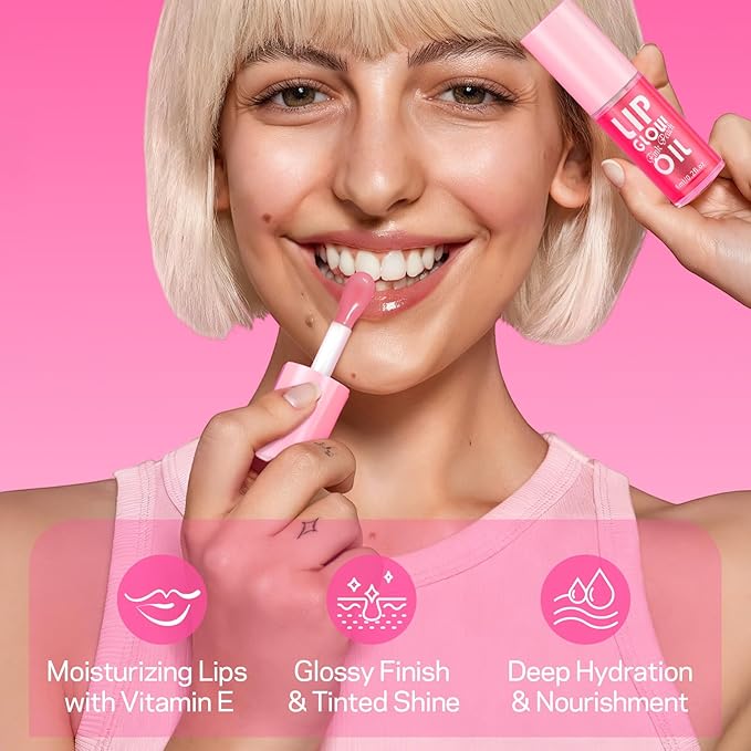 Lip Oil, Tinted Lip Glow Oil – Hydrating & Nourishing, Lip Oils Gift Set, Fruity Plumping Lip Oil Non-Sticky & Glossy Finish, 4 Colors Lip Oils Stain for Girls and Women - Moisturizing Gloss