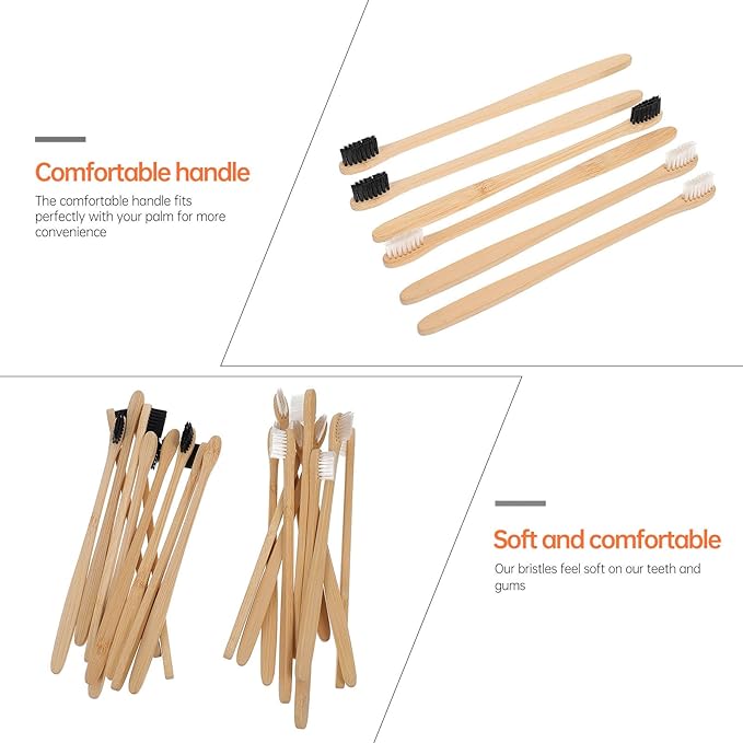 20pcs Toothbrushes Small Head Natural Bristles Lightweight Travel Oral Care for Adults Eco-Friendly Black White