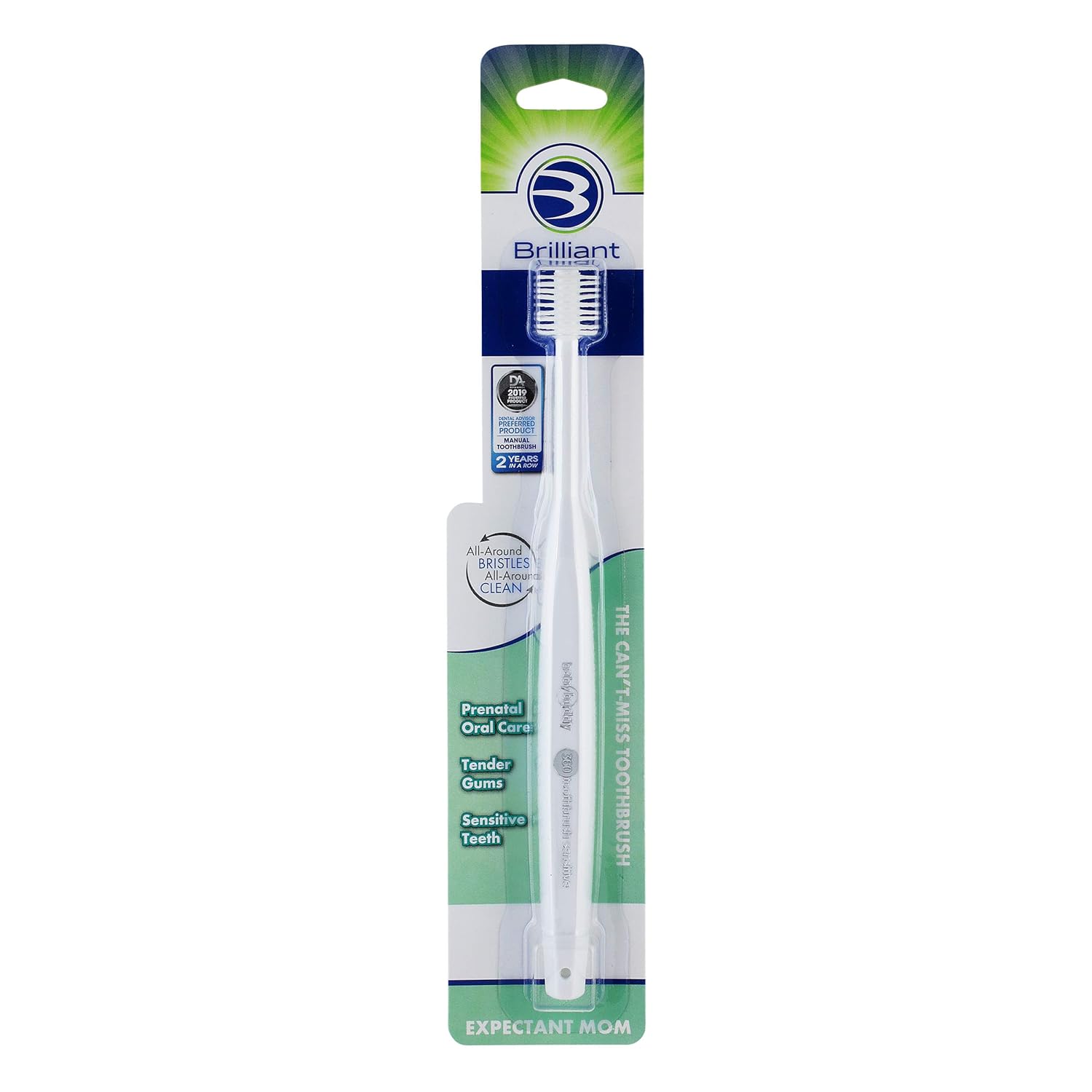 Brilliant Oral Care Expectant Mom Toothbrush, a Pregnancy Must Have with Gentle, Extra Soft Bristles, Round Head for Sensitive Teeth and Gums, White, 1 Pack