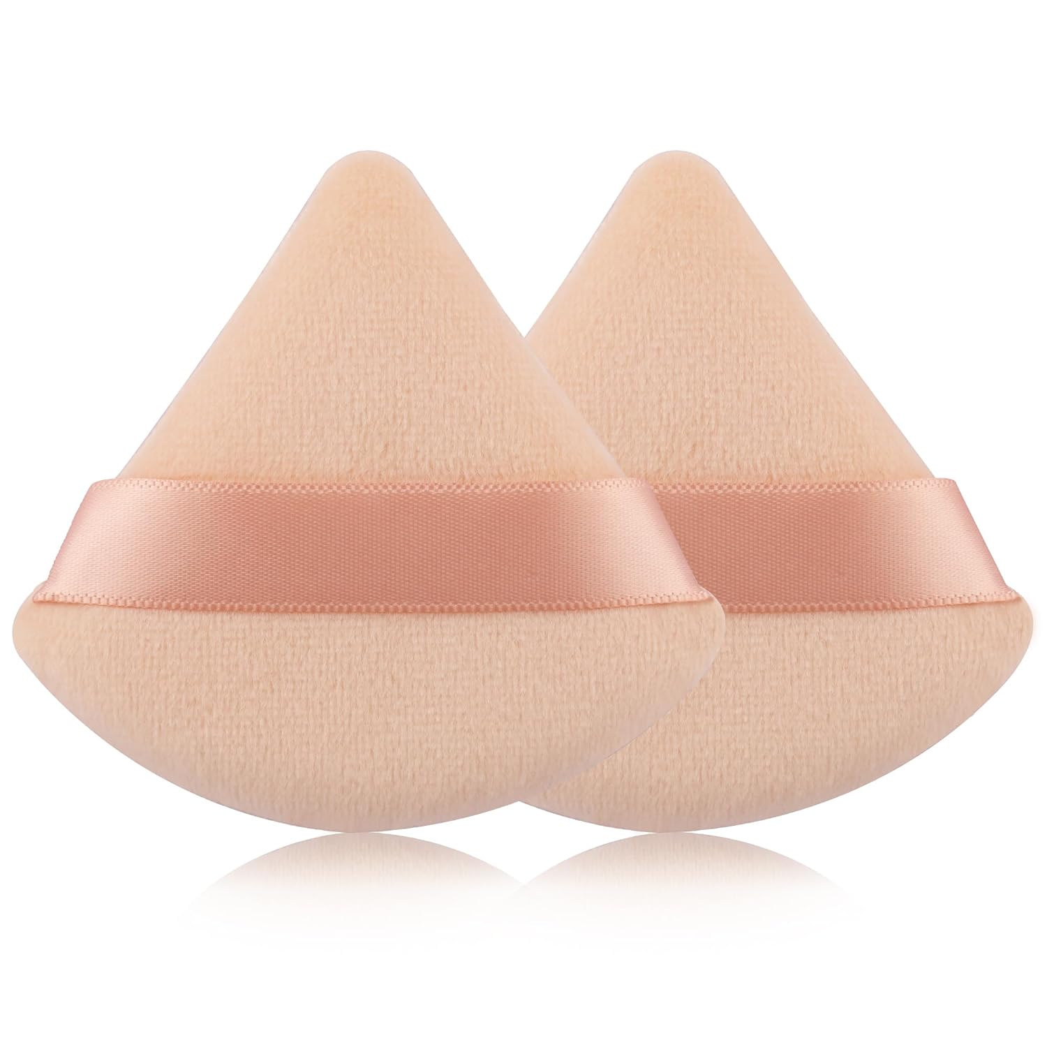 2 Pcs EVAOUXIU Triangle Powder Puff for Face Powder, Soft Plush Setting Powder Puff, Velour Cosmetic Foundation Blender Sponge Beauty Makeup Tools (Nude)