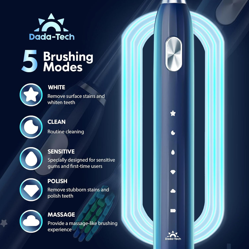 Electric Toothbrush for Adults Kids Electric Toothbrush Rechargeable Sonic Toothbrush Ultrasonic Toothbrush with Timer, 9 Brush Heads, 5 Cleaning Modes 4-Hour Charge Lasts 60 Days (Blue 8-12)