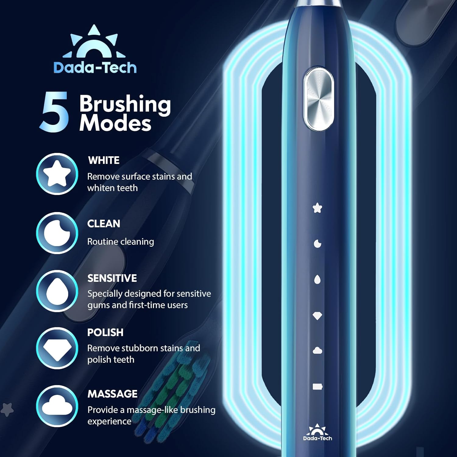 Electric Toothbrush for Adults Kids Electric Toothbrush Rechargeable Sonic Toothbrush Ultrasonic Toothbrush with Timer, 9 Brush Heads, 5 Cleaning Modes 4-Hour Charge Lasts 60 Days (Blue 8-12)