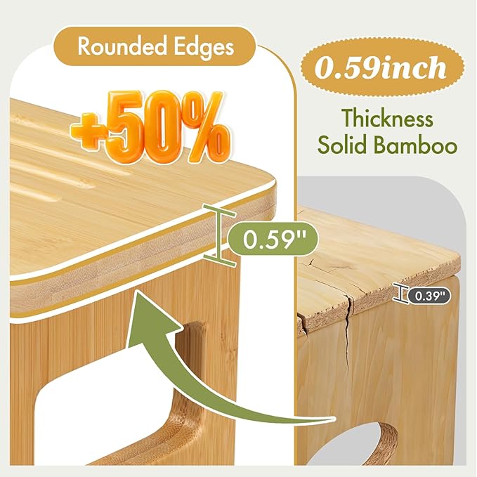 AmazerBath Bamboo Toilet Stool, Foldable Squat Potty Stool for Adults, Non-Slip Poop Stools for Bathroom, 0.59" Thickness Potty Step Stool, Poop Foot Pooping Steps for Kids, 6.8"