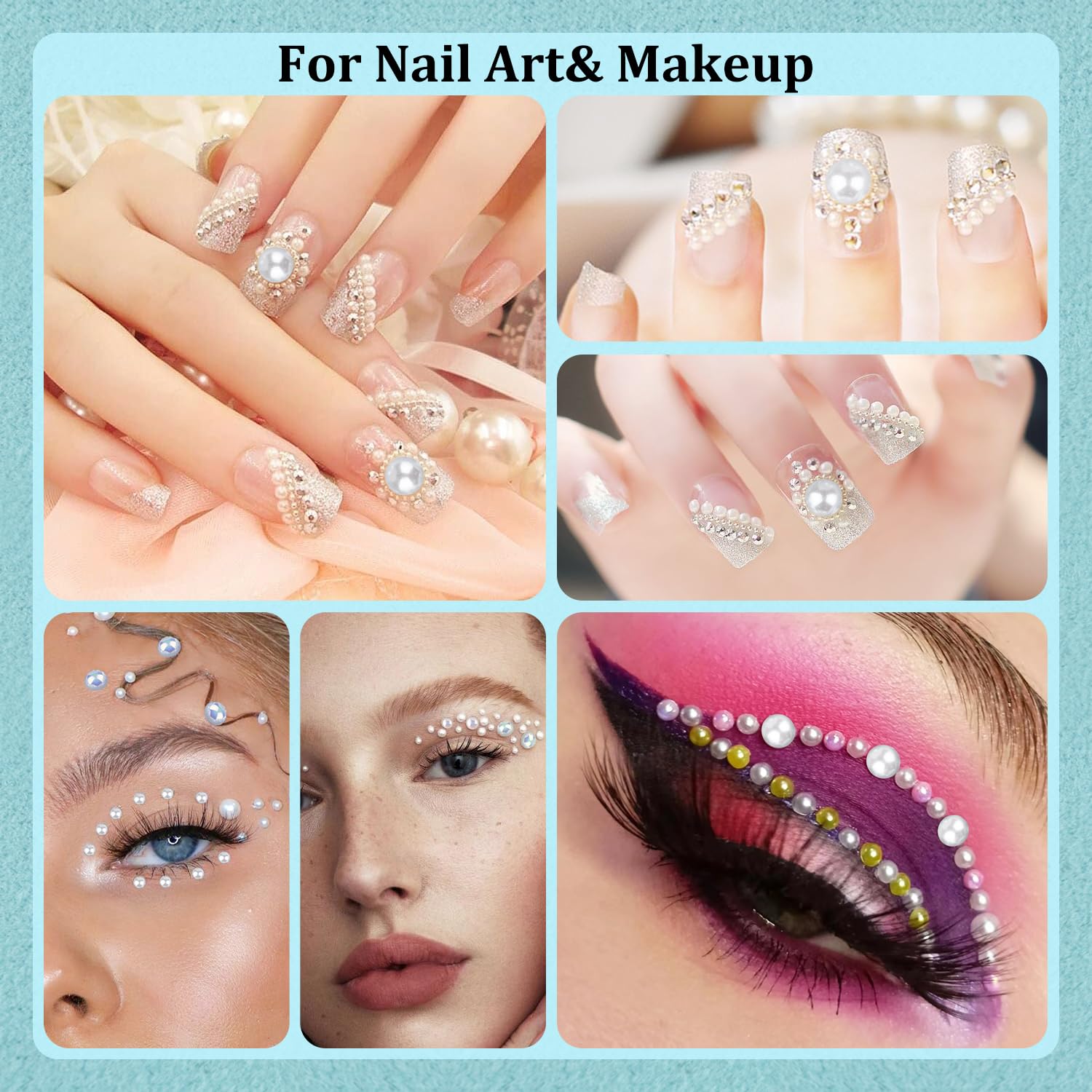 3 Boxes Flat Back Pearls Kit 11 Flatback Rose Red Half Round Pearls 3-10mm with Pickup Pencil and Tweezer for Home DIY and Professional Nail Art, Face Makeup and Craft